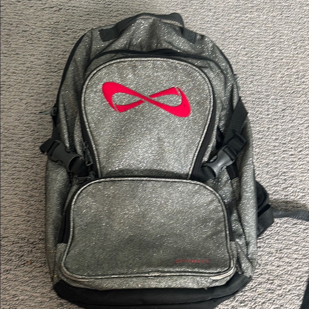 NFINITY Sparkling Silver Backpack with Red Accent